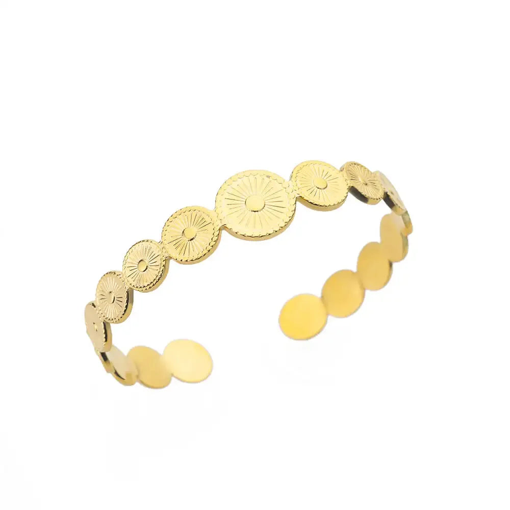 Summer Waterproof Cuff Bangles Bracelet For Women Cute Flower Double Layer Open Stainless Steel Gold Color Star Shell Jewelry