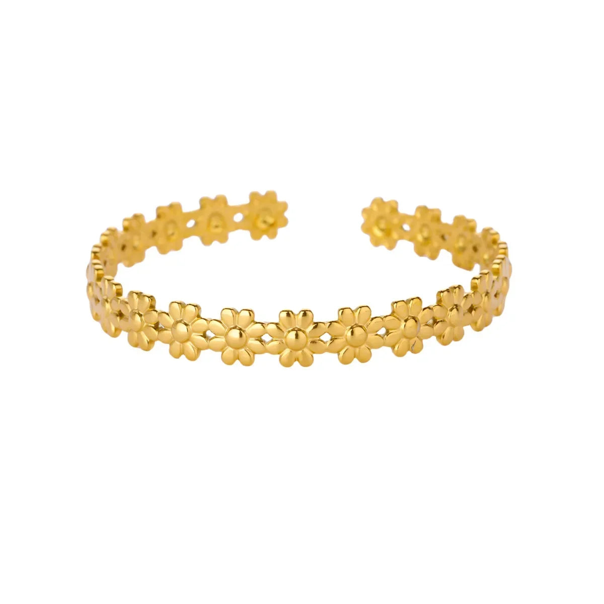 Summer Waterproof Cuff Bangles Bracelet For Women Cute Flower Double Layer Open Stainless Steel Gold Color Star Shell Jewelry