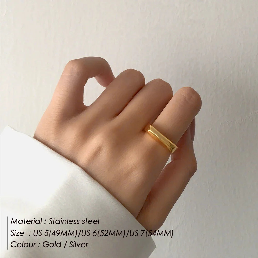 SUNIBI Stainless Steel Ring for Women 5mm Gold Color Custom Lover Couple Rings Gift Fashion Jewelry Wholesale/Dropshipping