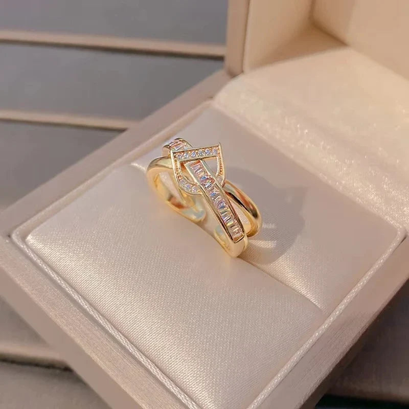 Korean Punk Cubic Zirconia adjustable ring for Women Office Party Friends Gifts Jewelry Accessories