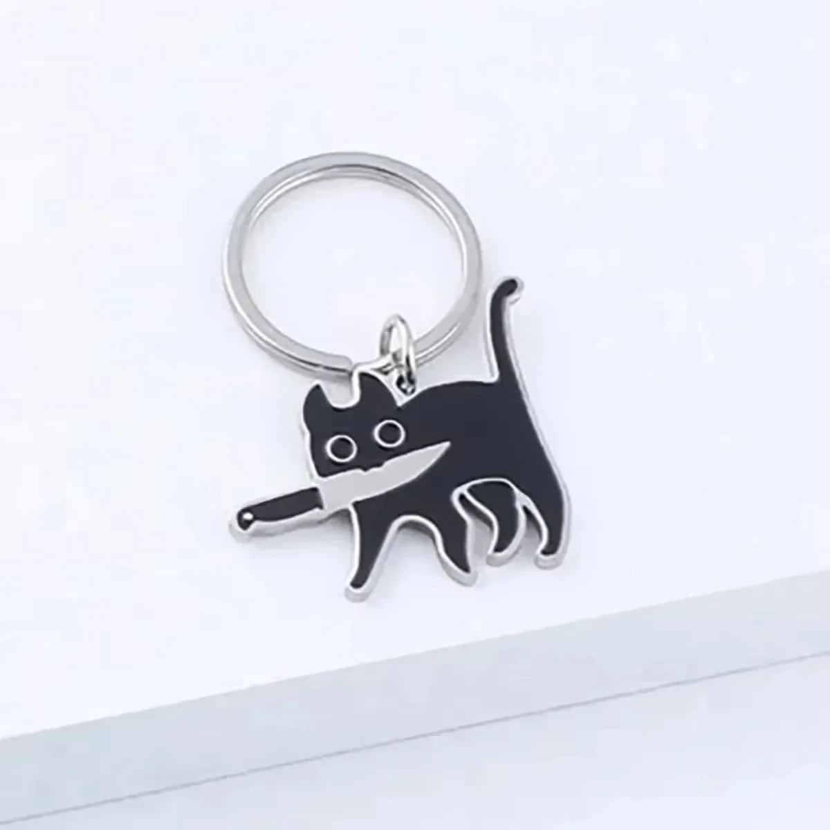 Cute Cartoon Cat Keychain - Black Kitten Knife Pendant for Keys, Bag, Jewelry - Wholesale Animal Keyring Gift