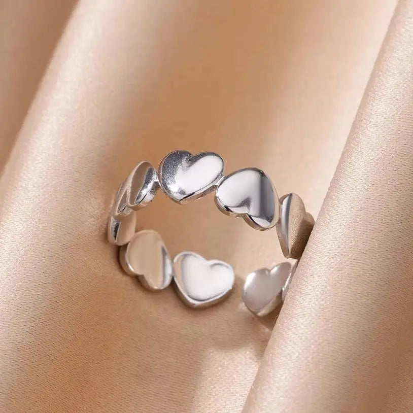 Heart Rings For Women Gold Color Stainless Steel Heart Opening Ring Wedding Aesthetic Accessories Party Jewelry Gift BFF anillos