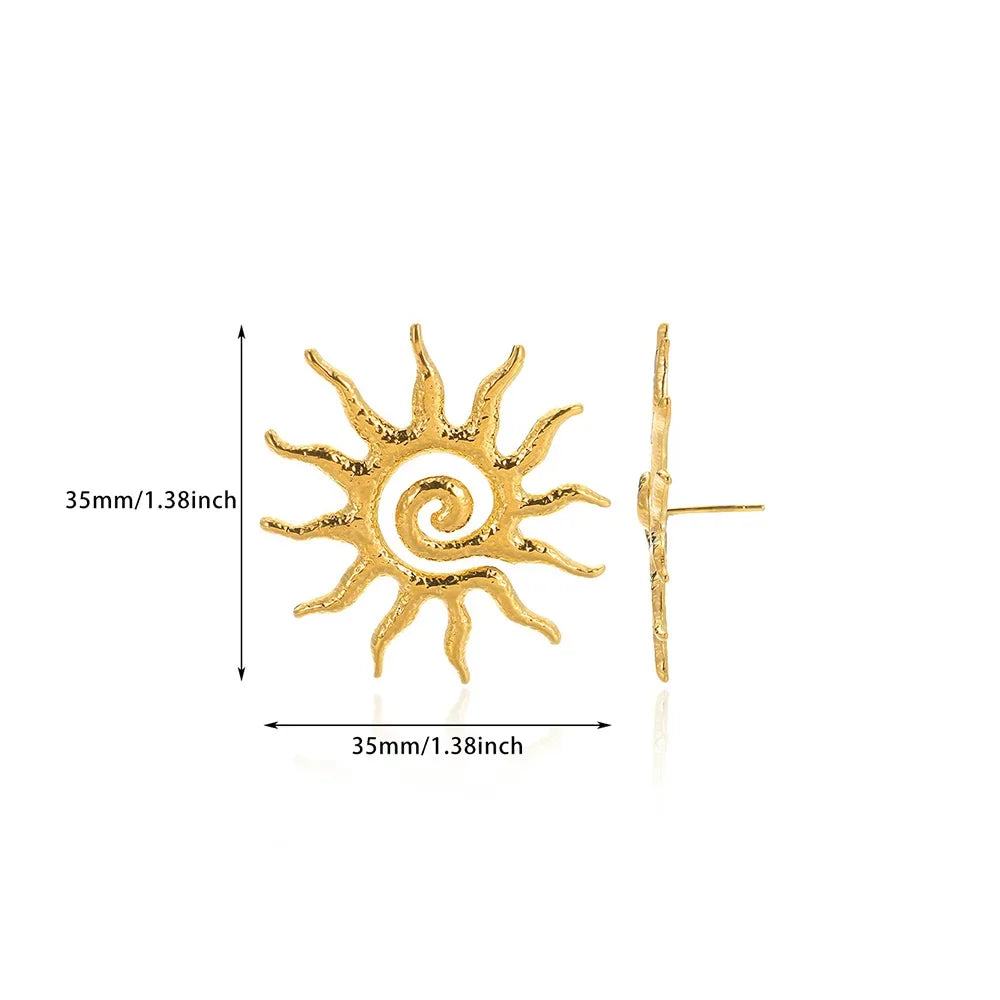 Retro Threaded Sun Earrings For Women Gold Color Stainless Steel Geometric Earrings Hip Hop Party Jewelry Birthday Gifts