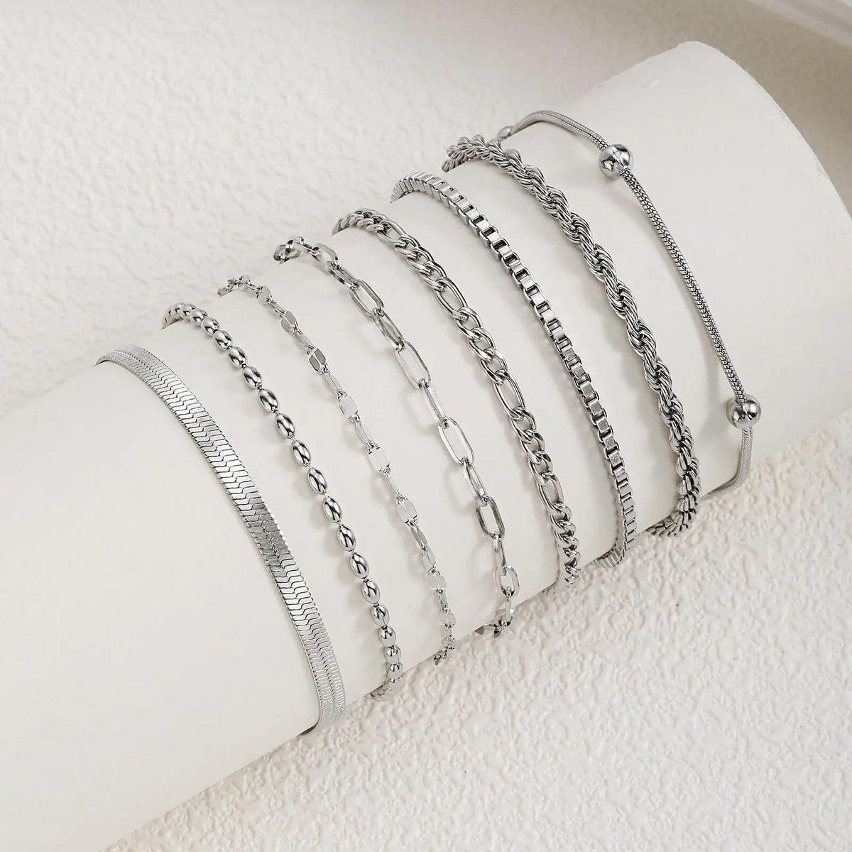 Women Chain Bracelet Silver Color, Stainless Steel Link Stackable Bracelets, Layered Fashion Accessories Gifts