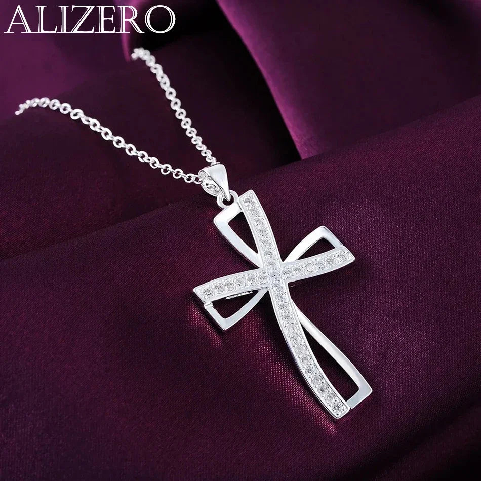 Promotions 45cm 925 sterling silver necklace charm for women cyrstal Cross pendant chain jewelry fashion cute wedding party