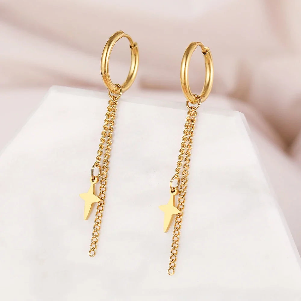 Aomogo Stainless Steel Earrings Minimalist Geometric Hexagonal 3D Design Gothic-Style Fashion Dangle Earrings Women's Jewelry