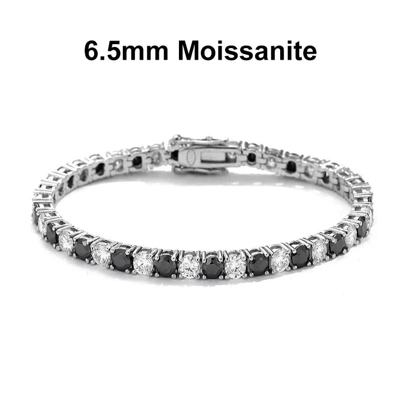NeeTim Black and White All Moissanite Tennis Bracelets for Women Man s925 Sterling Silver Plated White Gold Hip Hop Bracelet