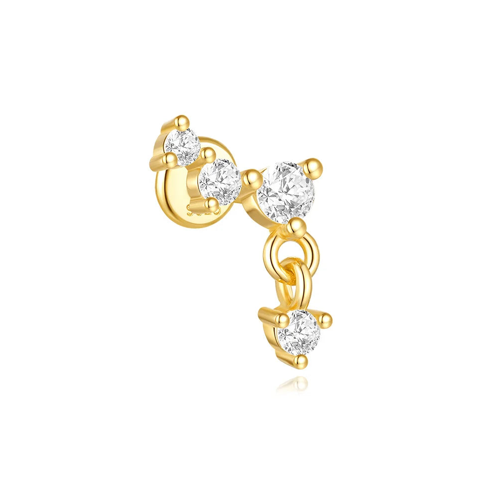 CANNER 1PC Four Pointed Star Moon Tassel Lotus Cartilage Spiral Puncture 925 Sterling Silver Stud Earring For Women Ins Earring