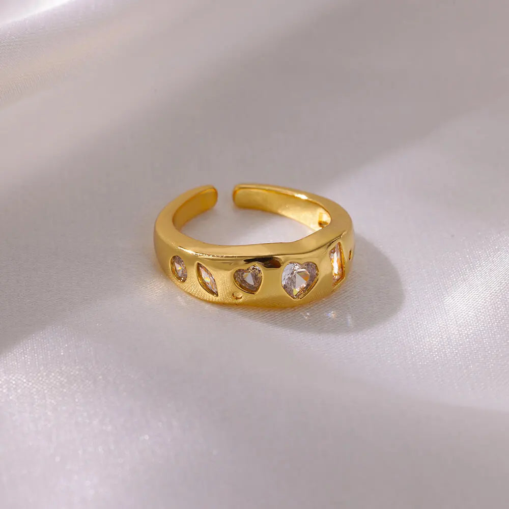 Stainless Steel Heart Zircon Rings for Women Gold Color Wedding Couple Ring Aesthetic Jewelry Accessories Gift anillos mujer