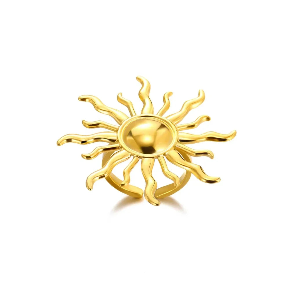 Stainless Steel Exaggerated Big Flower Rings For Women Gold Color Sunflower Finger Ring Female Fashion Aesthetic Jewelry Gift