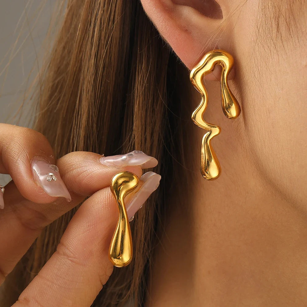 Stainless Steel Earrings Minimalist Design Irregular Asymmetrical Geometric Bent Earrings For Women Jewelry Commuter Pairing