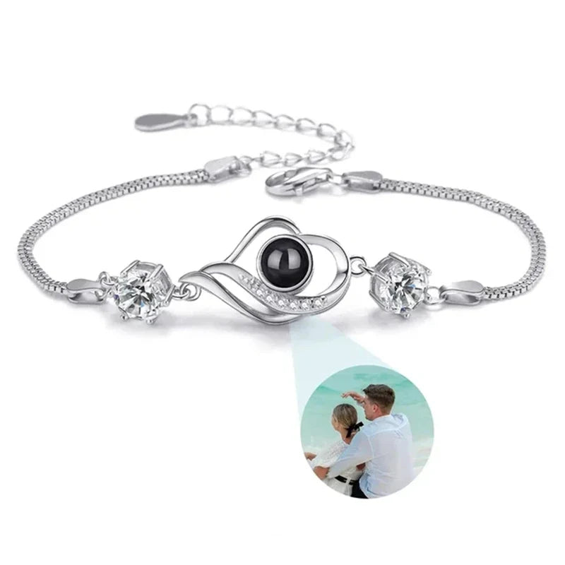 Custom Bracelet with Picture Inside Titanium Steel Cuban Link Chain Bracelet with Personalized Photo Projection for Men Women