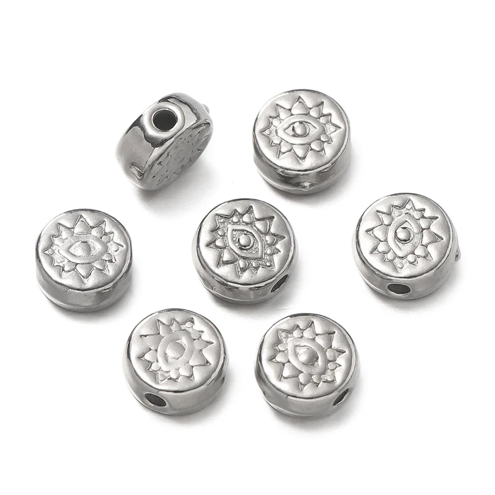 10Pcs/Pack Stainless Steel Various Shape Gold Steel Color Texture Spacer Beads for DIY Bracelet Jewelry Making Accessories