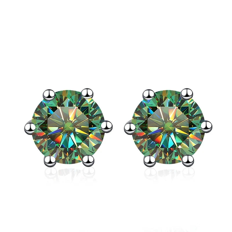 NeeTim 0.5ct 1ct 2ct Moissanite Stud Earrings for Women 925 Sterling Silver Green Pink Black Blue Grey Sparkling Studs Earring