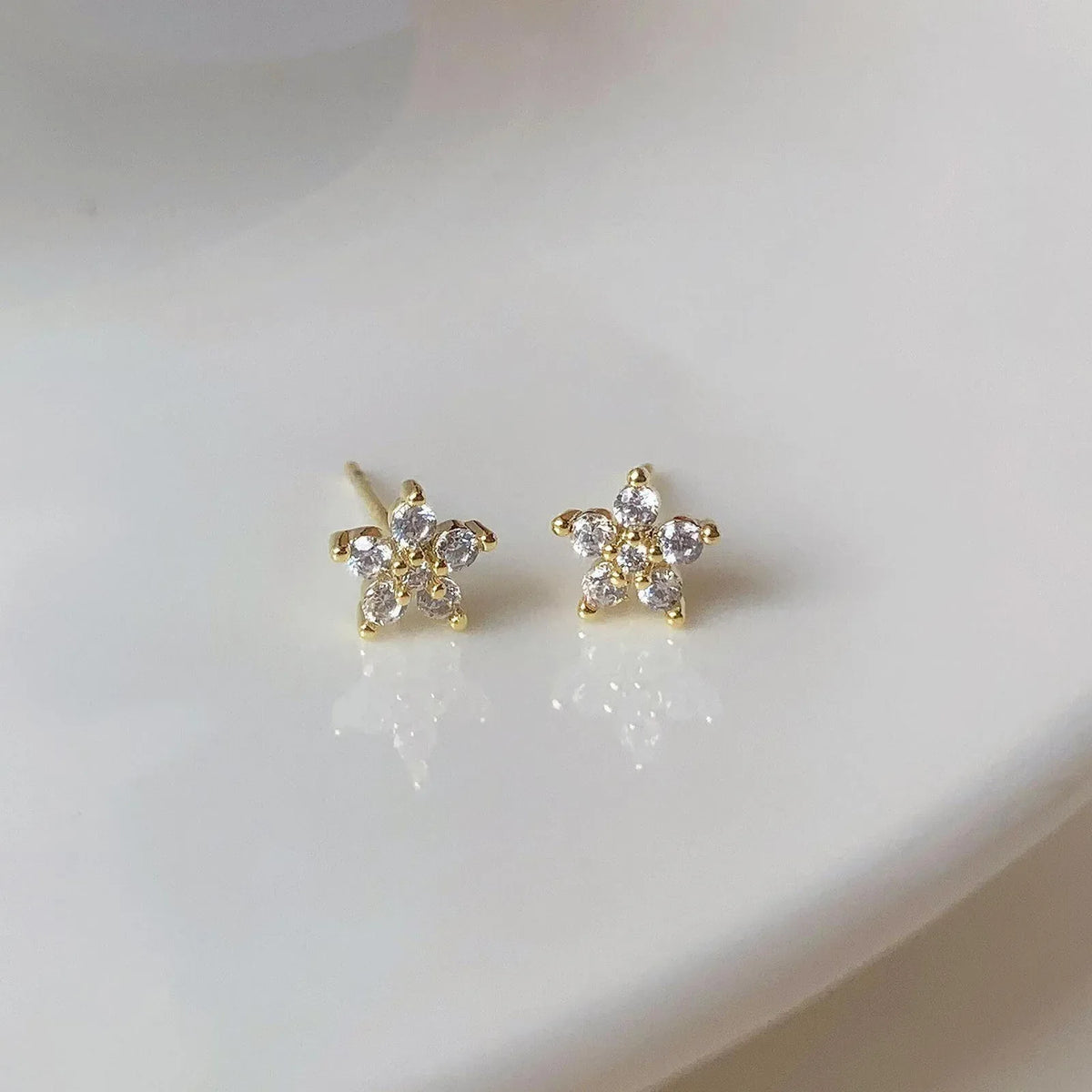 Pentagram Small Flower Zircon Stud Earrings S925 Sterling Silver Elegant Popular Female Accessories Gifts Party All Occasion
