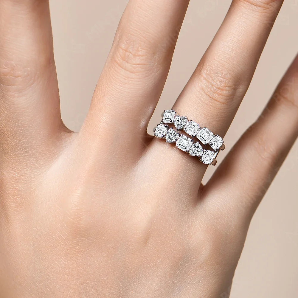 MINTYBOX 3.5ct Moissanite Wedding Band Ring with Lab Diamond S925 Sterling Silver Engagement Rings For Women Fine Jewelry Gift