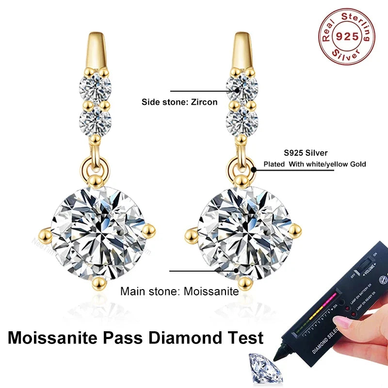 NeeTim 1ct Moissanite Drop Earrings S925 Sterling Silver with Gold Plated Hoop Earrings Wedding Party Jewelry With Certificate