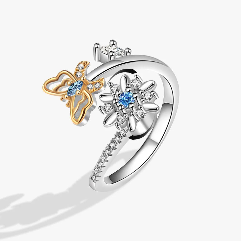 Rotating Anxiety Knuckle Ring For Women Spinner Fidgets Cute Animal Butterfly Flower Anti Stress Ring Party Jewelry Gifts Anillo