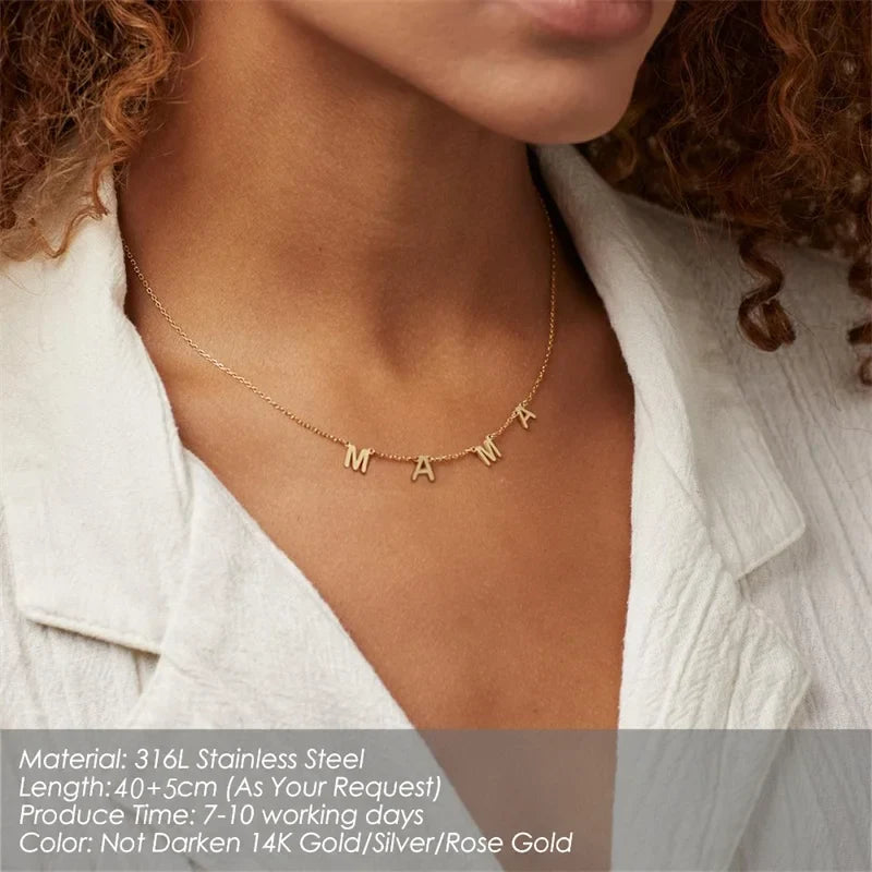 COLALA Customized Stainless Steel MAMA Name Necklace Custom Personalized Letter Choker Necklace Pendant Nameplate Gift