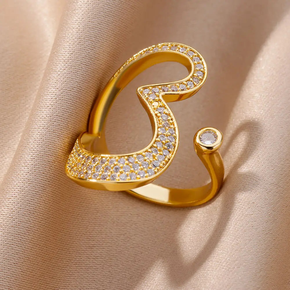 Stainless Steel Heart Rings For Women Gold Color CZ Crystal Zircon Open Finger Ring Wedding Aesthetic Jewerly Gift anillos