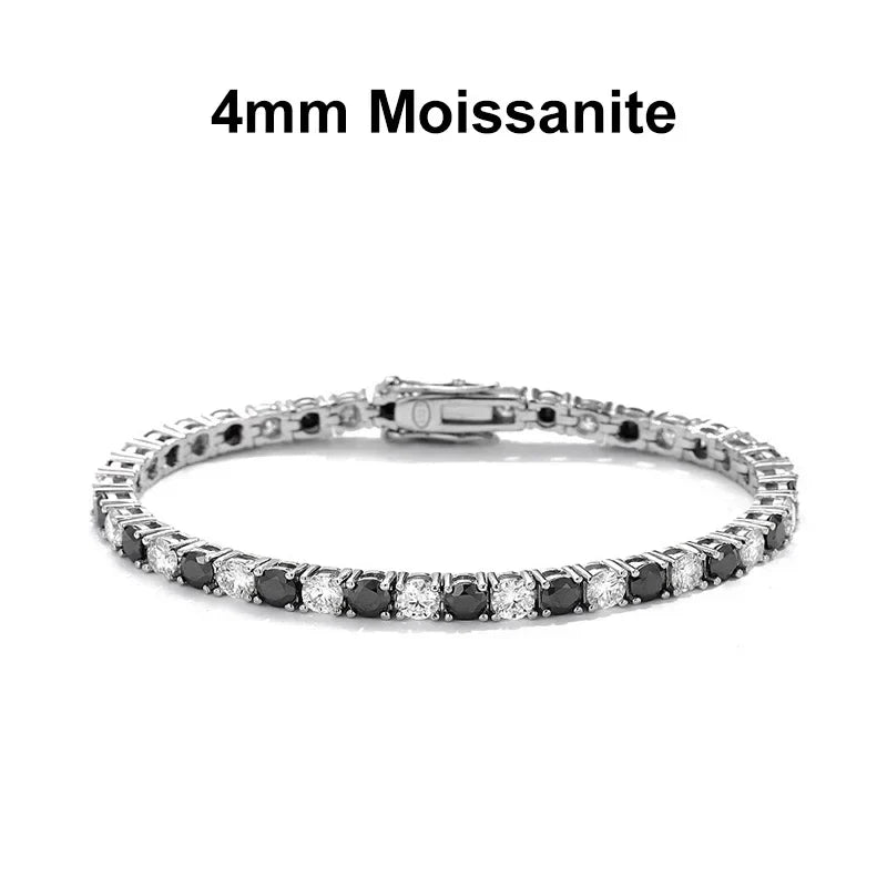 NeeTim Black and White All Moissanite Tennis Bracelets for Women Man s925 Sterling Silver Plated White Gold Hip Hop Bracelet