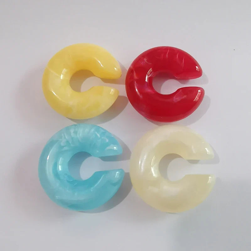 Fashion 4pcs C Shaped Acrylic Ear Clip for Women Simple Gold Silver Color No Pierced Round Earrings Punk Female Jewelry