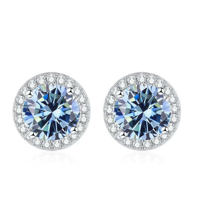 NeeTim Moissanite Stud Earrings for Women 925 Sterling Silver Green Blue Pink Red Black Blue Sparkling Moissanite Studs Earring
