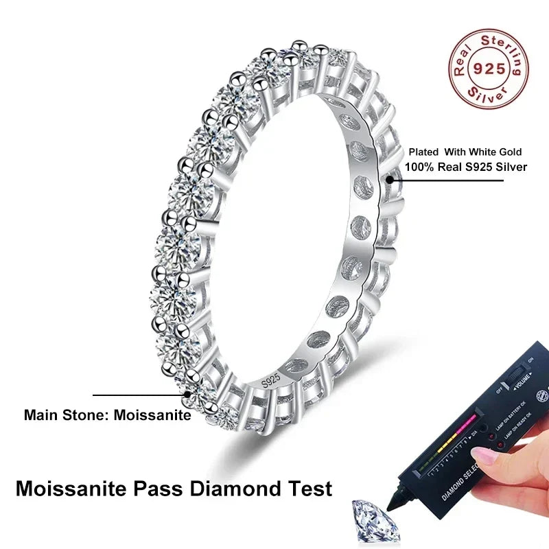 NeeTim 3mm All Moissanite Diamond Ring for Women Sterling Silver 925 with White Gold Plated Wedding Engagement Band Luxury Rings