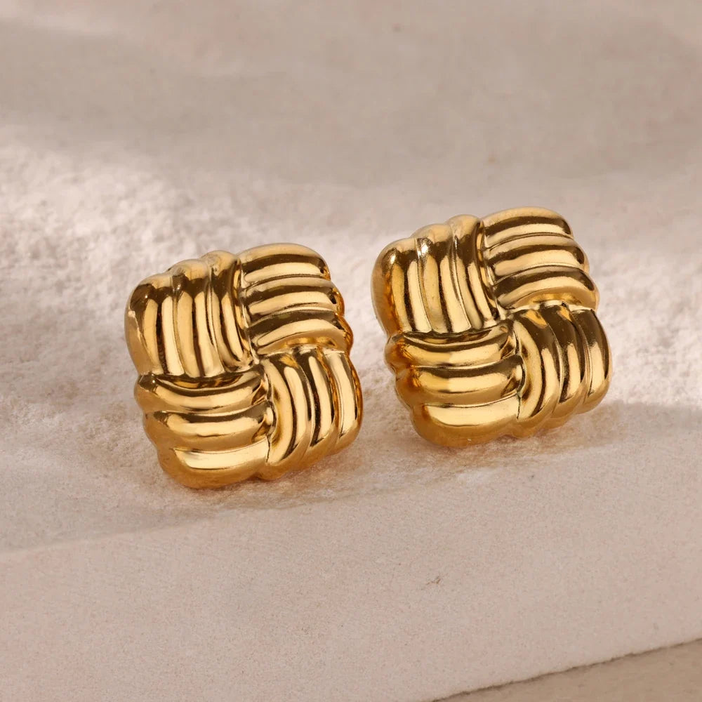 Temperament Square Texture Earring For Women Stainless Steel Gold Color Personality Trend Stud Earring Fashion Jewelry Exquisite