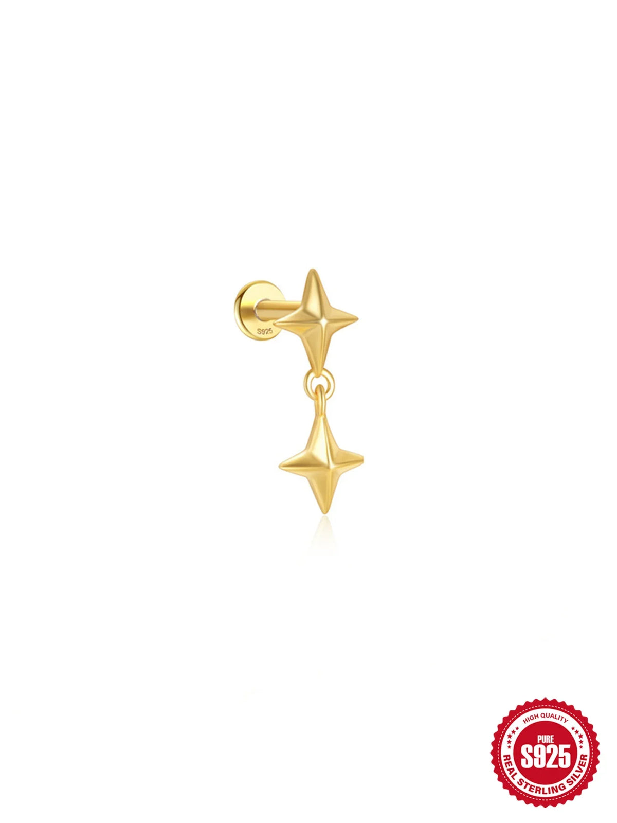 CANNER 1PC Four Pointed Star Moon Tassel Lotus Cartilage Spiral Puncture 925 Sterling Silver Stud Earring For Women Ins Earring