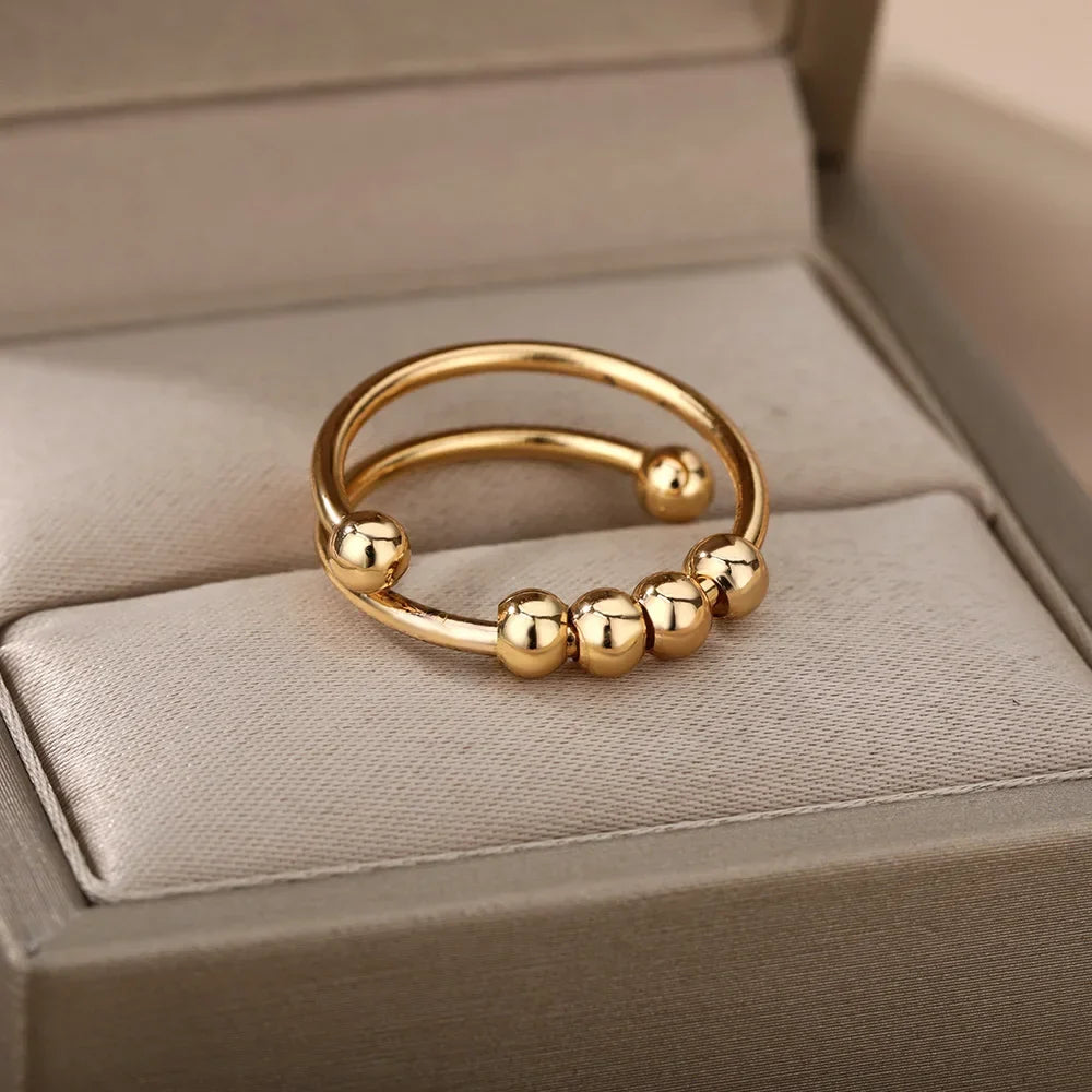 Punk Chunky Ball Rings For Women Men Gold Color Stainless Steel Anxiety Beads Ring Trendy Jewelry Finger Accessories Gift BFF