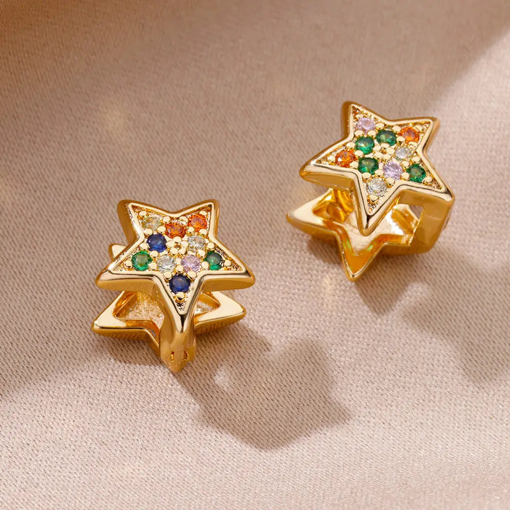 Zircon Star Pendientes Earrings for Women Girl Stainless Steel Gold Color Earring Y2k Wedding Aesthetic Jewelry aretes mujer
