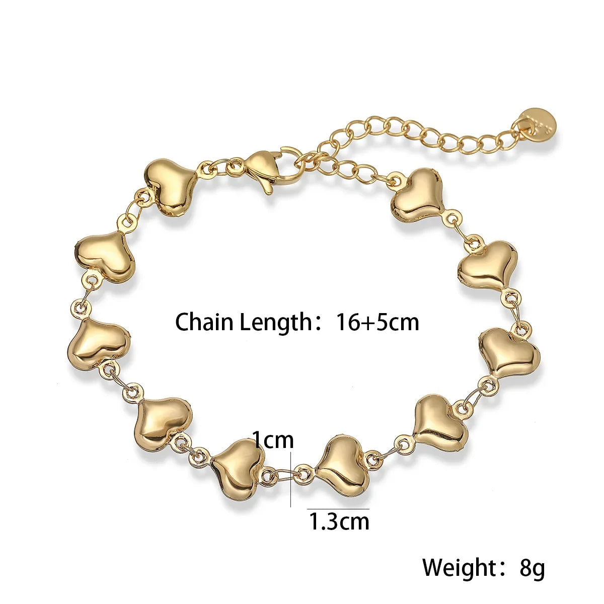 NEWBUY Wholesale Non-Fading Gold Color 316L Stainless Steel Heart Charm Bracelet For Women Casual Daily Jewelry