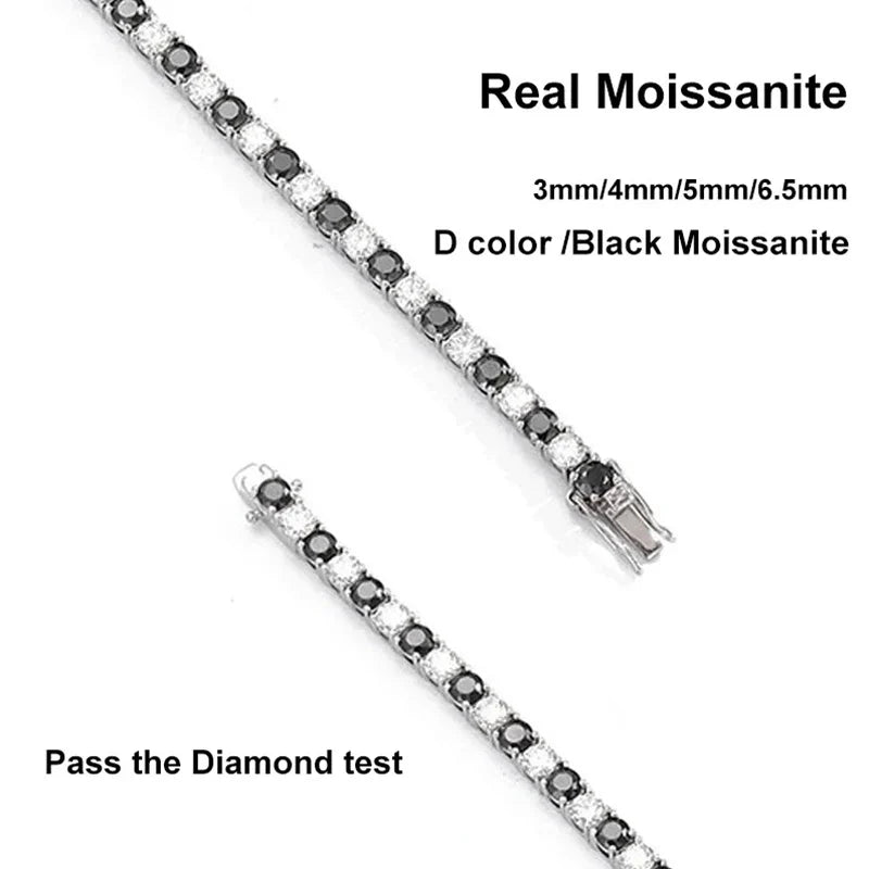 NeeTim Black and White All Moissanite Tennis Bracelets for Women Man s925 Sterling Silver Plated White Gold Hip Hop Bracelet