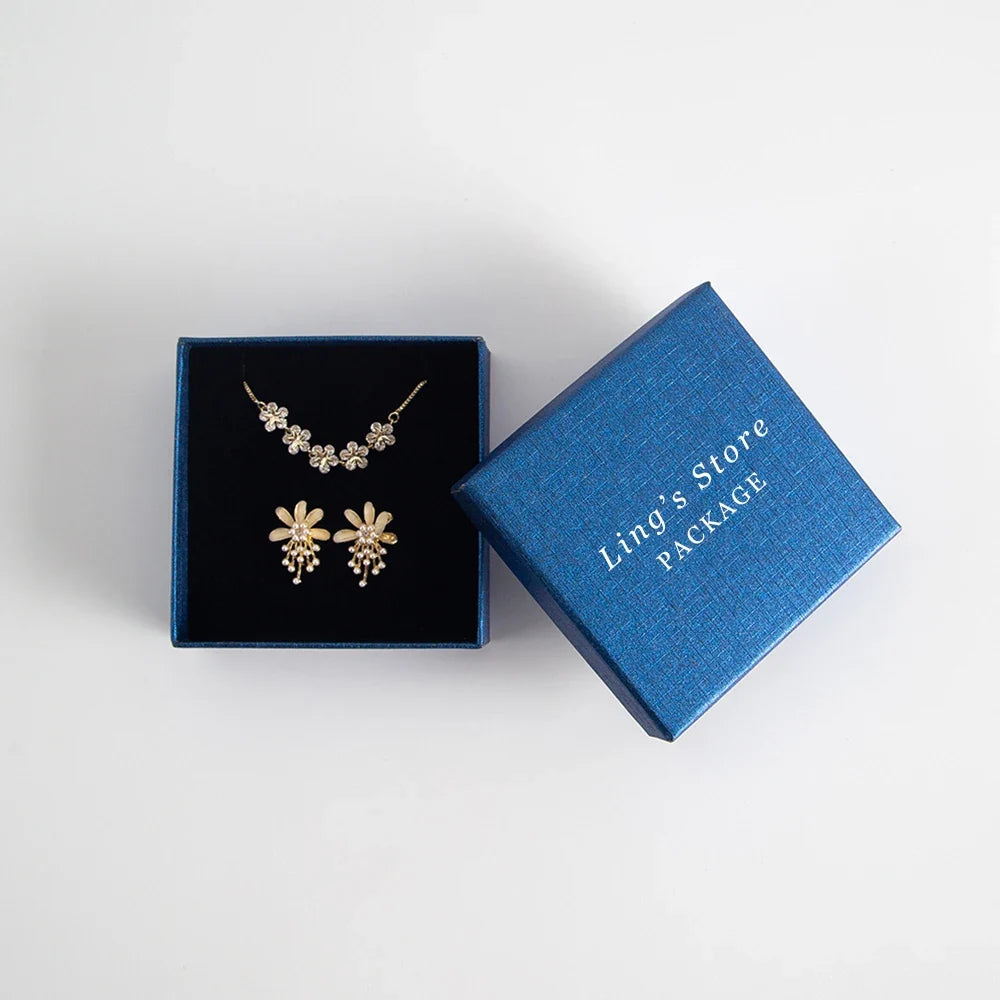 24Pcs Personalized Logo Jewelry Paper Gift Box Wedding Favors Ring Earring Necklace Pendant Bracelet Stud Bag Storage Packaging