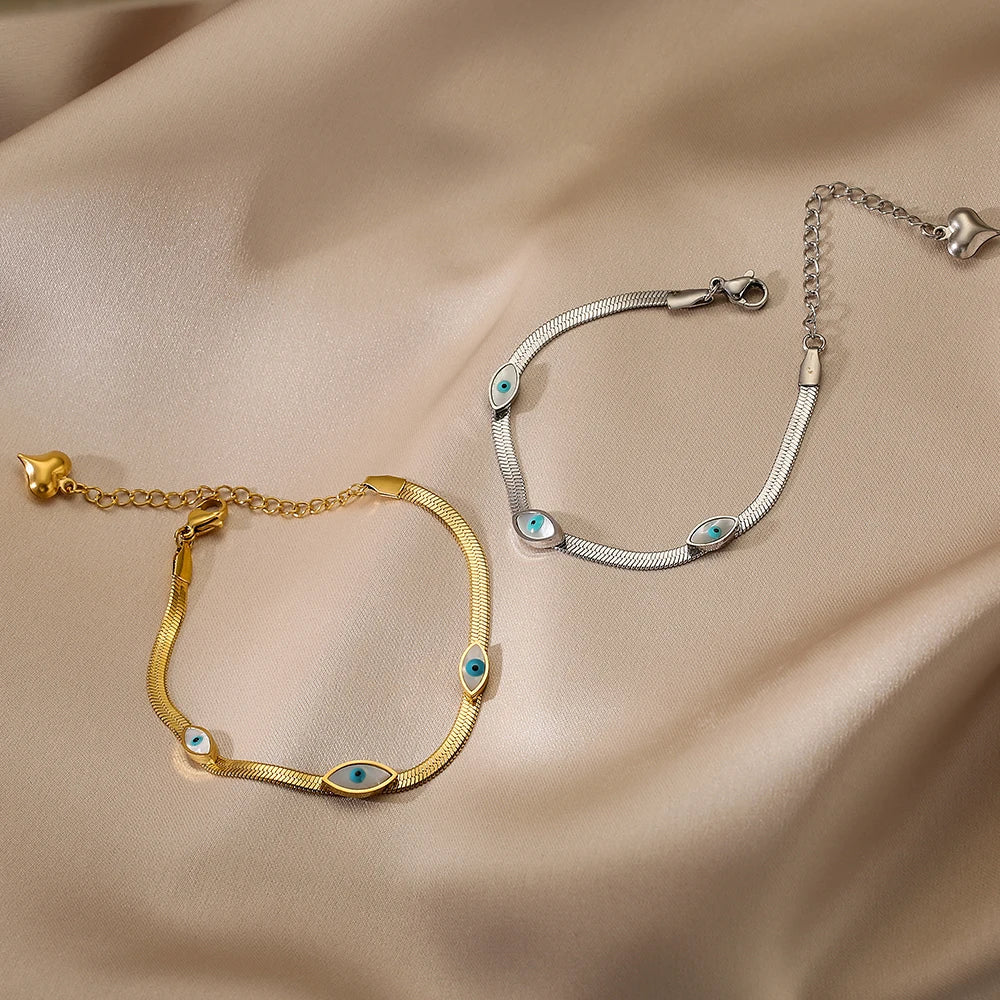 NEWBUY High Quality Non-Fading 316L Stainless Steel Jewelry Gold/Silver Color Evil Eye Choker Chain Bracelet For Women Girl Gift