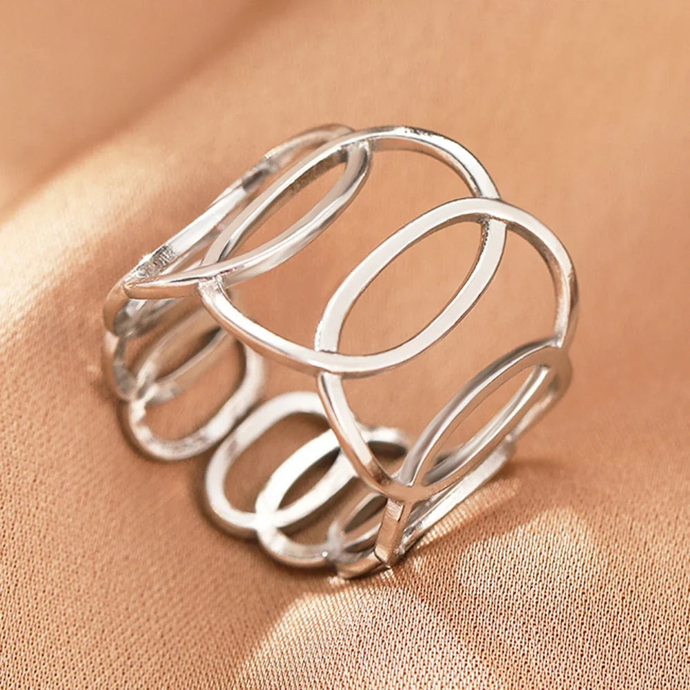 Stainless Steel Rings Vintage Exquisite Hollow Adjustable Open Statement Rings Light Luxury Fashion Rings For Women Jewelry New