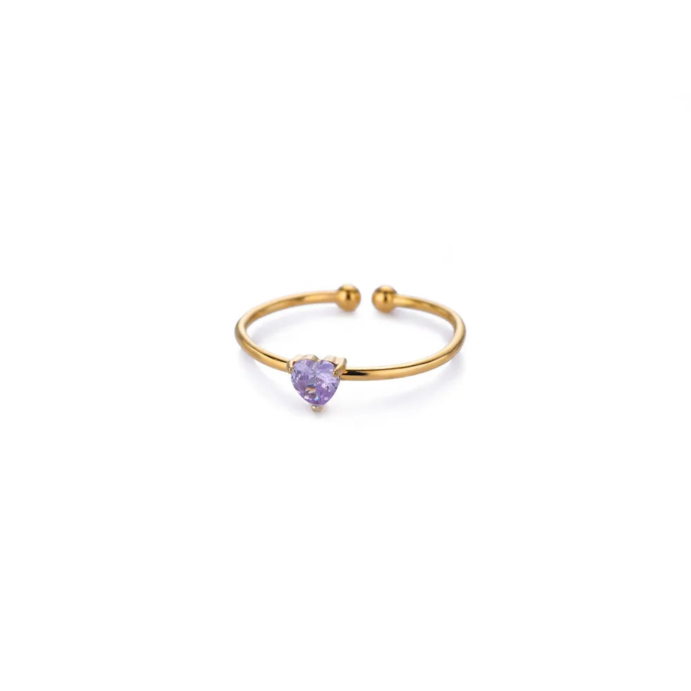 Fashion Zircon Heart Birthstone Rings For Women Stainless Steel Gold Color Birthstone Ring  Aesthetic Wedding Jewelry Gift