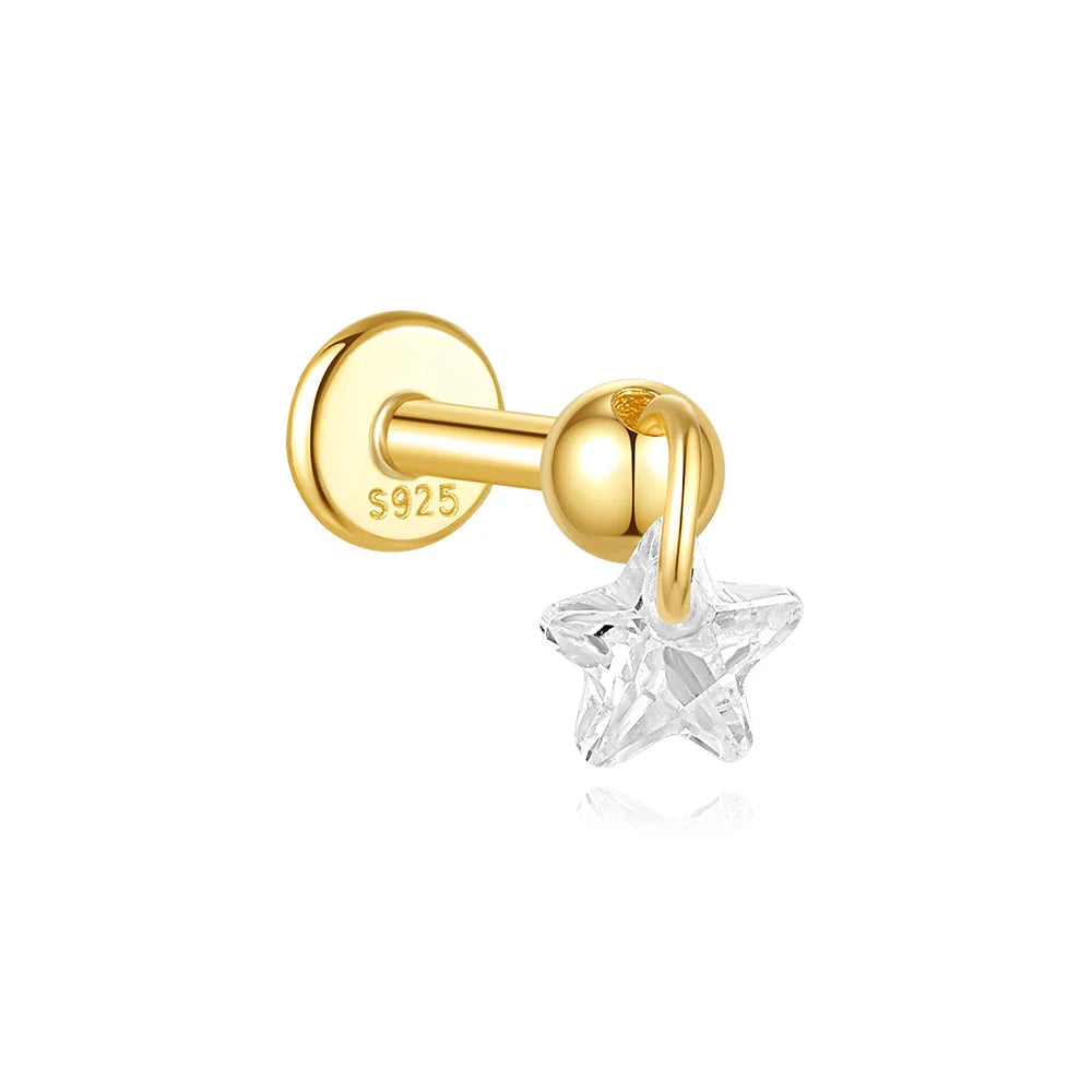 CANNER 1PC Four Pointed Star Moon Tassel Lotus Cartilage Spiral Puncture 925 Sterling Silver Stud Earring For Women Ins Earring