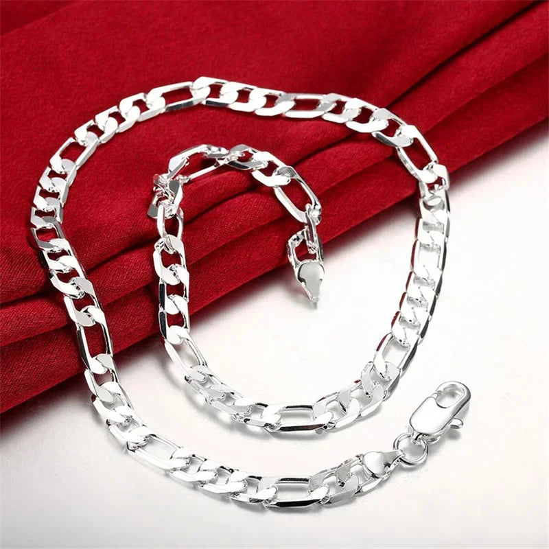 925 Sterling Silver Bracelet Necklace Jewelry Set Men And Women Classic 8MM Chain Fashion Charm Wedding Holiday Gift