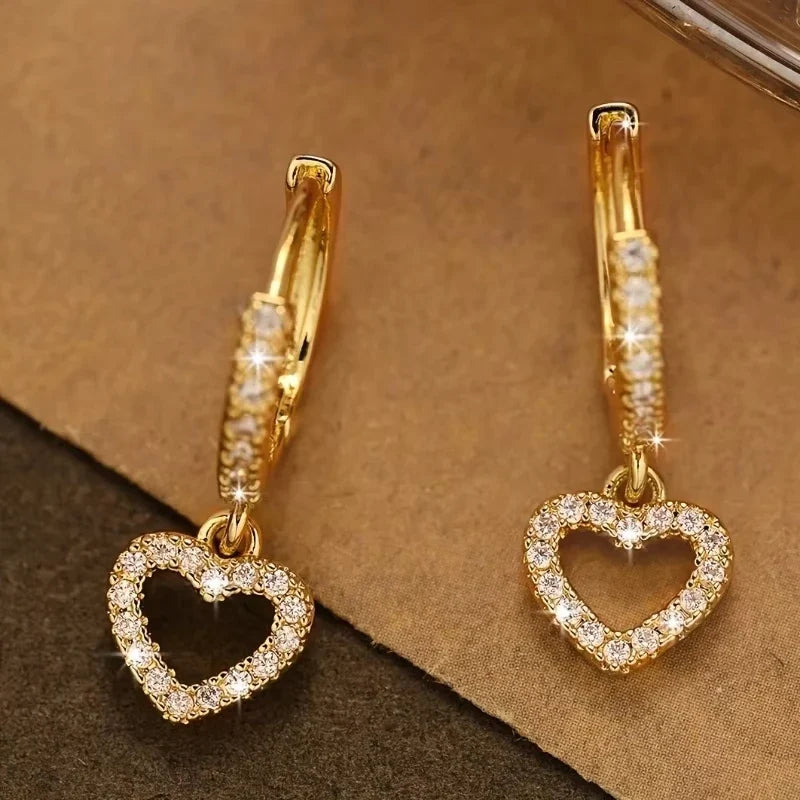 Europe and The United States Fashion Trend Love Drop Earrings Ladies Luxury Shining Inlaid Zirconia Wedding Jewelry