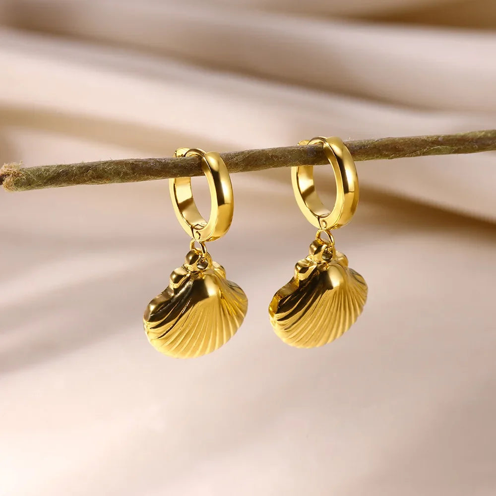 Freshwater Ocean Starfish Shell Hoop Earrings For Women Elegant Stainless Steel Gold Color Aretes Christmas jewelry accessories