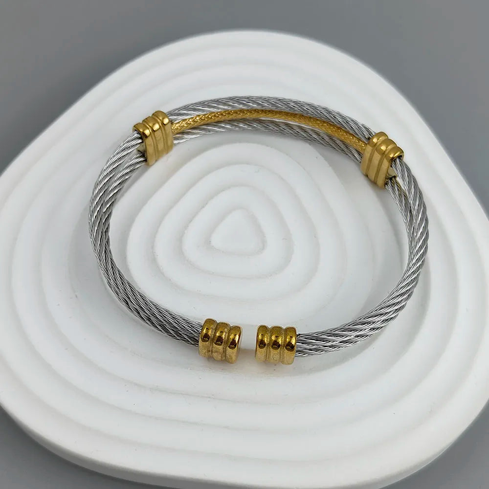 New three-layer steel wire mesh gold-plated stainless steel bracelet 18K, high quality waterproof couple bracelet, wife gift