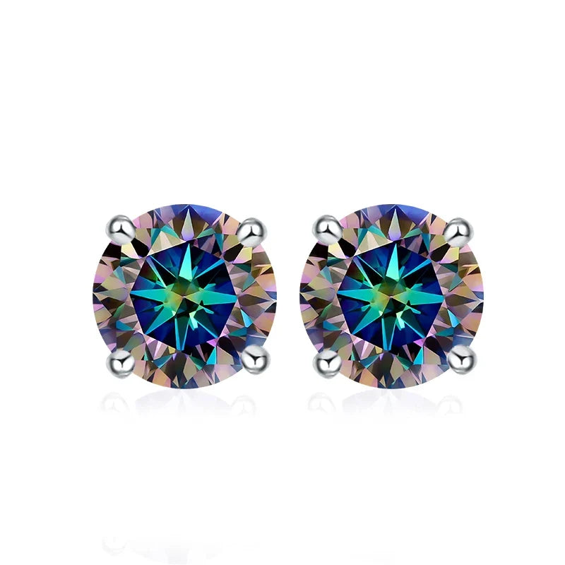 NeeTim 0.5ct 1ct 2ct Moissanite Stud Earrings for Women 925 Sterling Silver Pink Black Blue Grey Sparkling Lab Diamond Earring