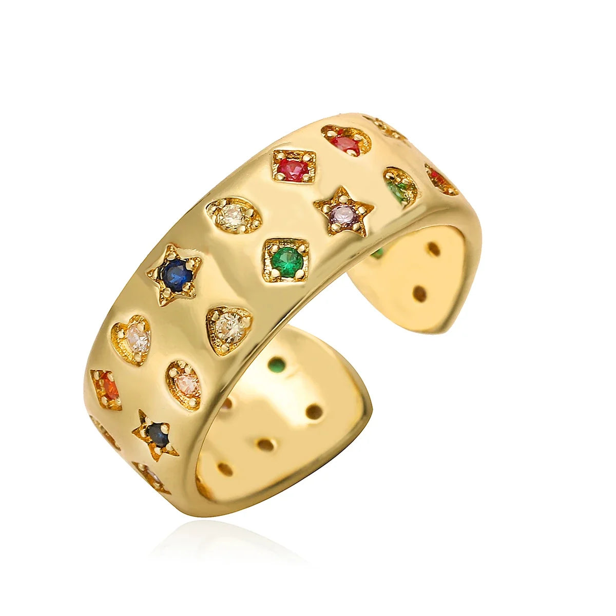 NEWBUY 2024 New Fashion Gold Color Colourful AAA CZ Zircon Inlay Jewelry Open Design Wedding Bands Rings For Women Girl