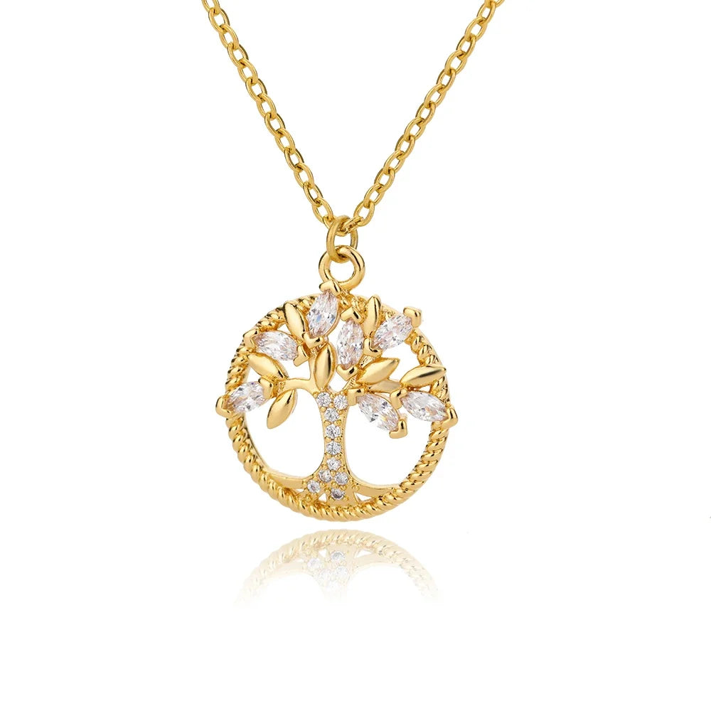 Zircon Tree of Life Necklace for Women Stainless Steel Chain Collar Choker Pendants Necklaces 2024 Trend Aesthetic Jewelry mujer