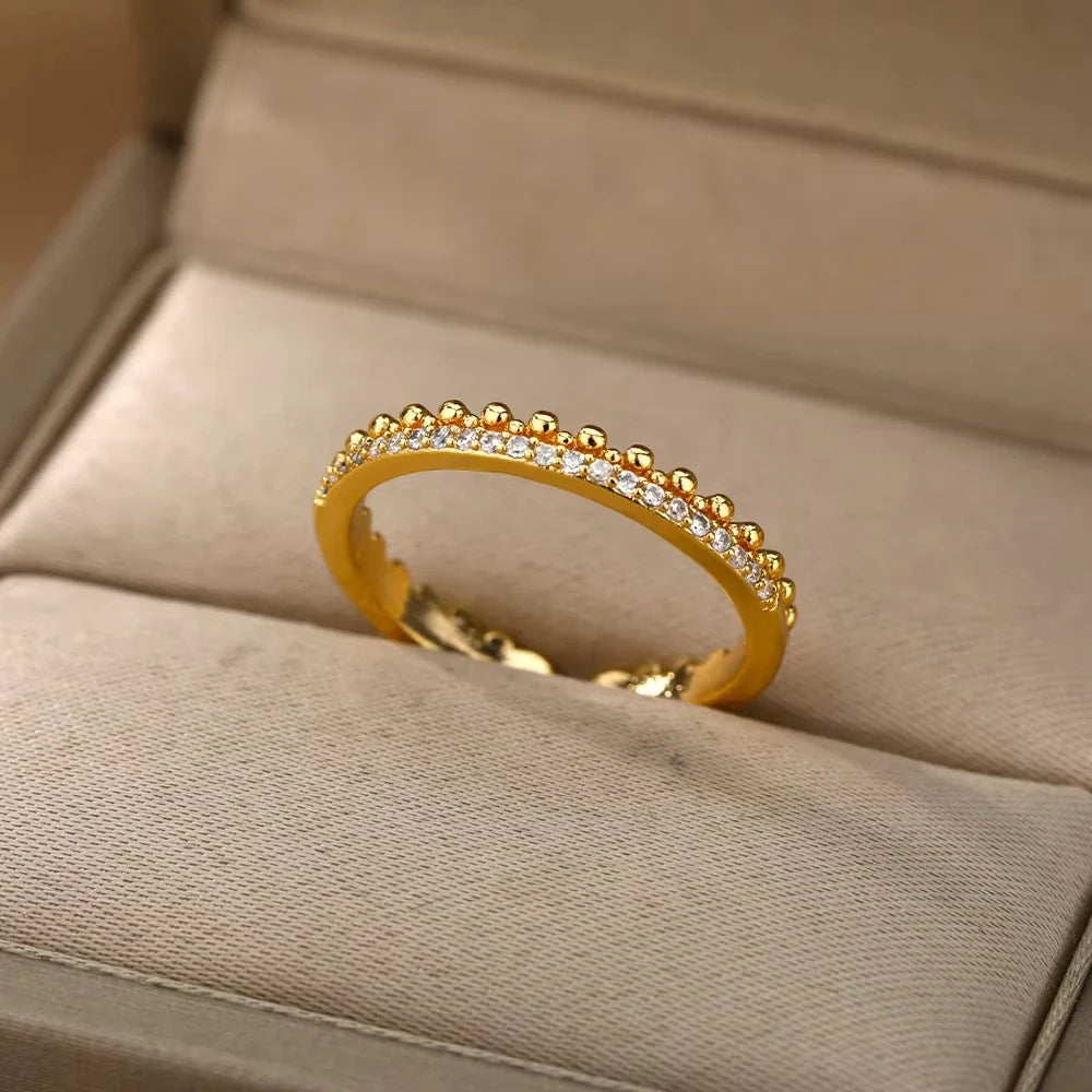 Fashion Zircon Sun Flower Rings For Women Stainless Steel Gold Color Geometric Ring Trendy Wedding Party Aesthetic Jewelry Gifts
