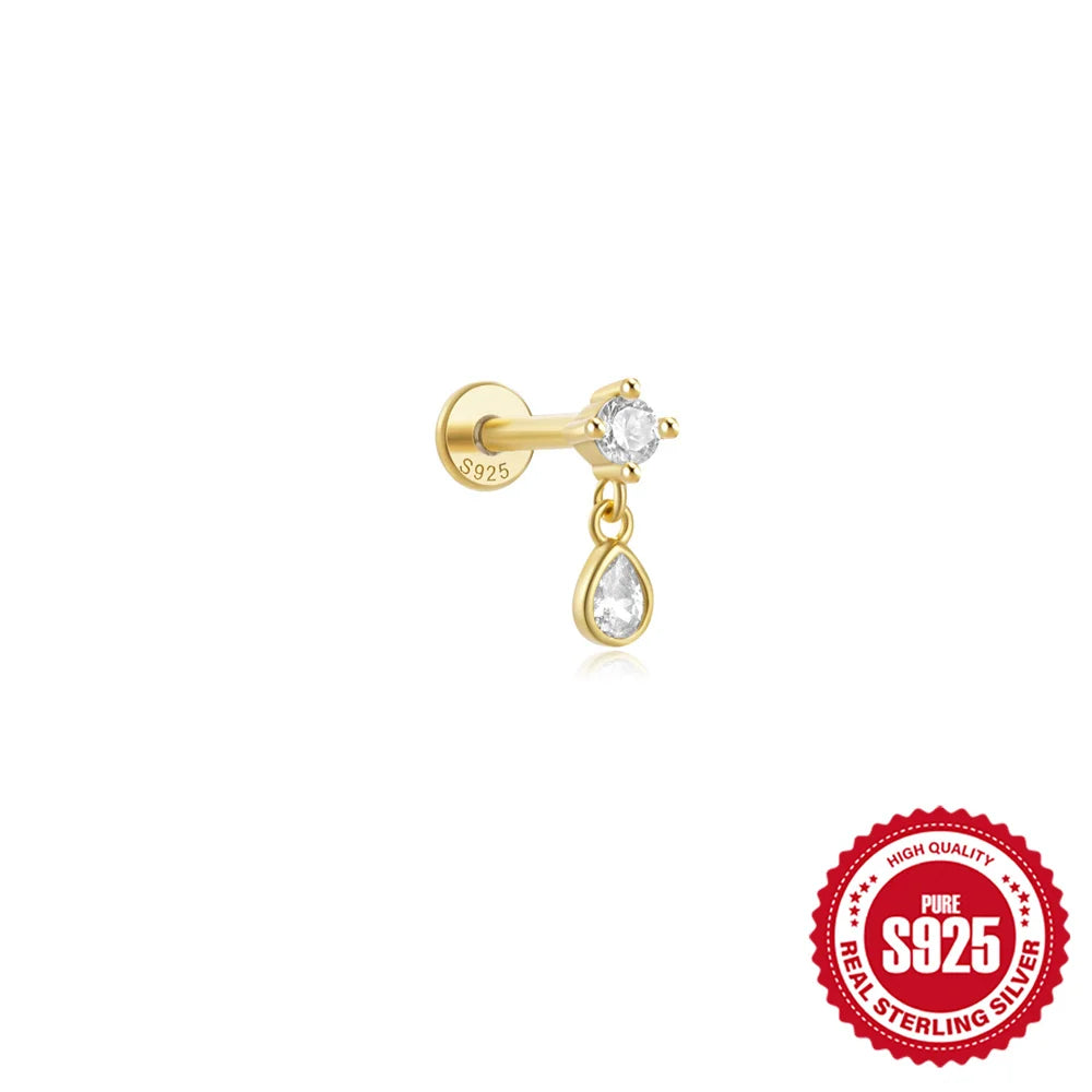 CANNER 1PC Four Pointed Star Moon Tassel Lotus Cartilage Spiral Puncture 925 Sterling Silver Stud Earring For Women Ins Earring