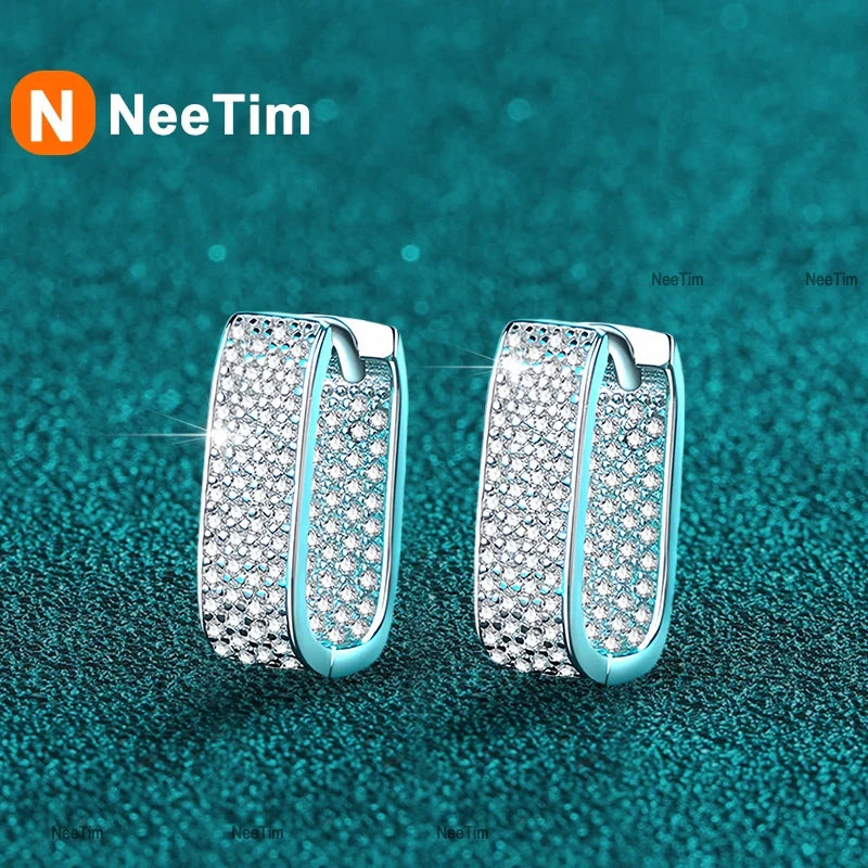 NeeTim Full D Color Sparkling Moissanite Earrings 925 Sterling Silver Classic Shining Hoop Earrings For Women Wedding Jewelry