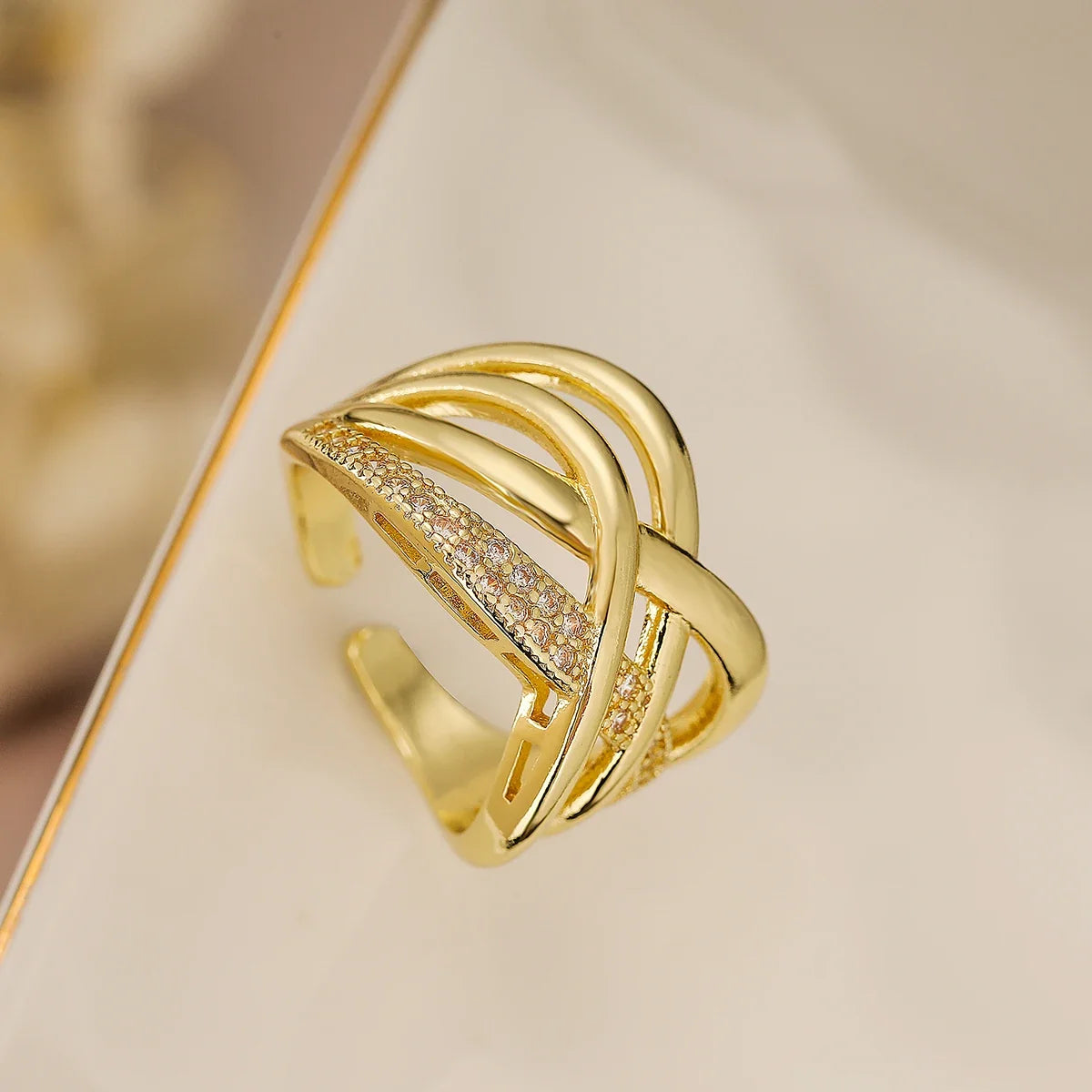 NEWBUY Luxury AAA Cubic Zirconia Pave Setting Copper Jewelry Trendy Gold Color Wedding Rings For Women